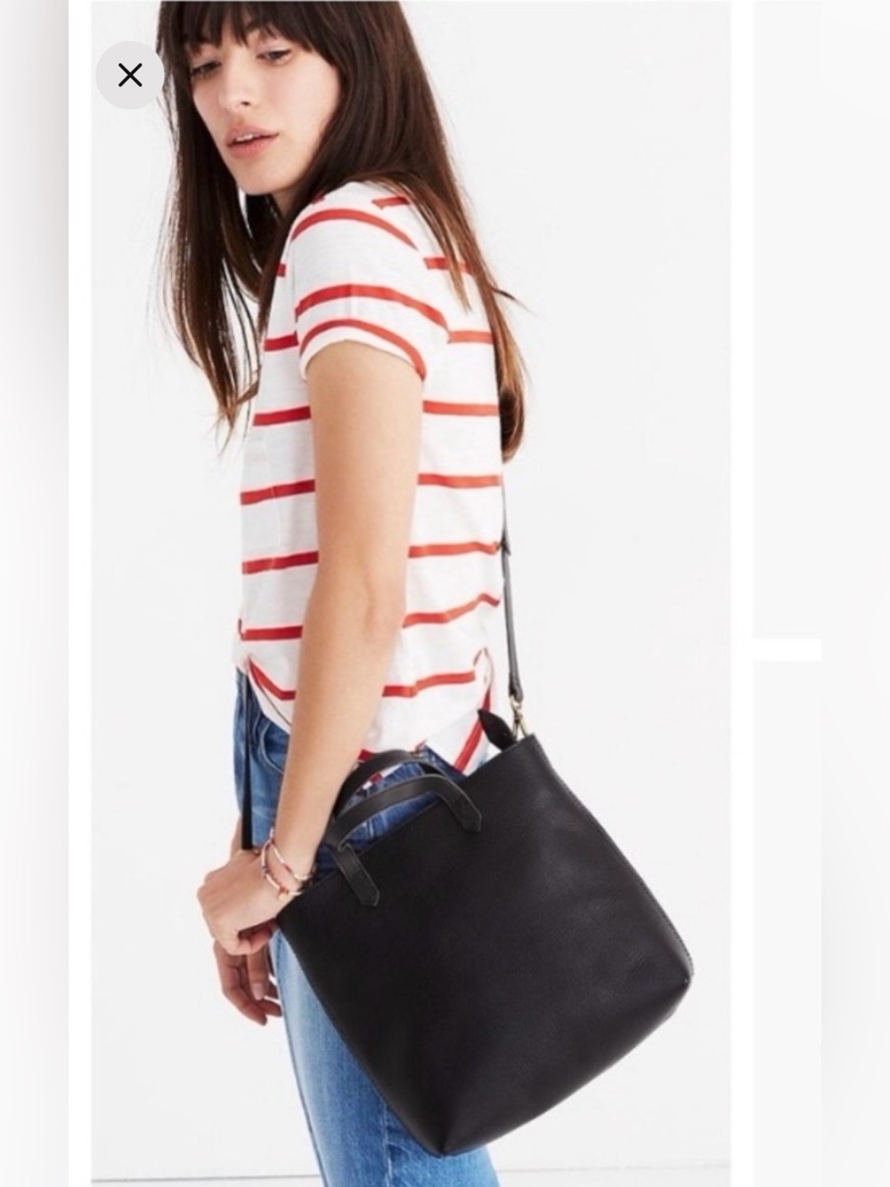 Madewell Sm Transport Crossbody Tote Black Leather Adjustable Strap